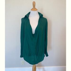 Haute Hippie Silk Blouse Green Tunic Cowl Collar Neck Size Small